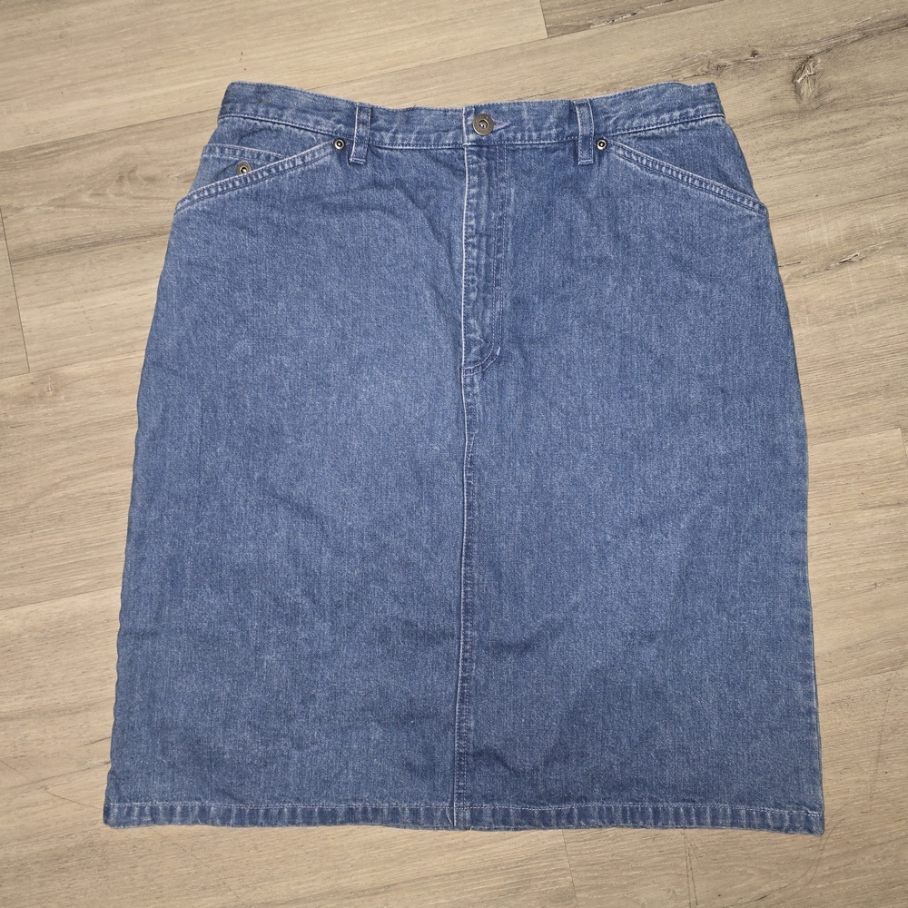 Sz 12 Vintage Liz Claiborne Blue Denim Straight Midi Skirt